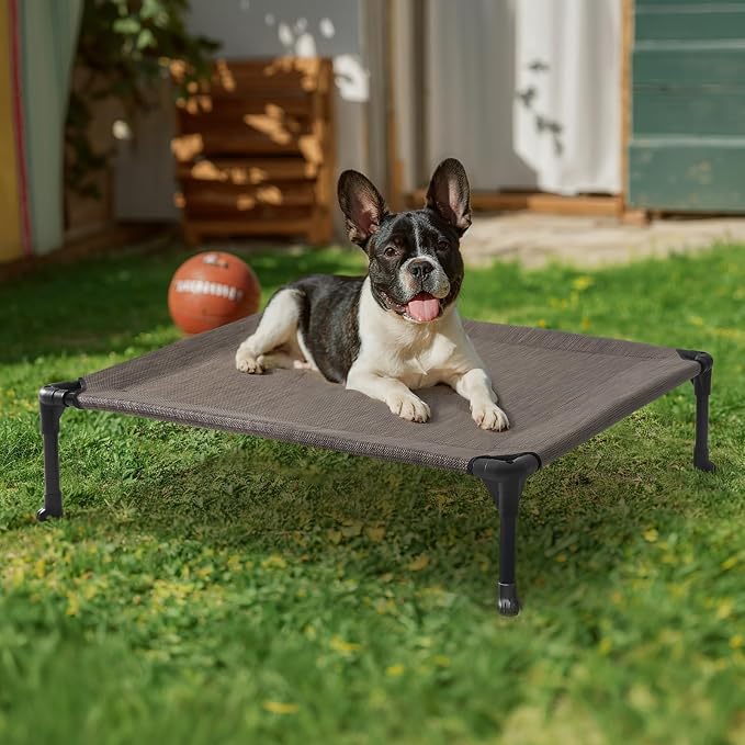 Veehoo Outdoor Elevated Dog Bed for Medium Dogs, Cooling Raised Dog Cots | Off-ground training platform, portable camping hammock, breathable mesh, easy to clean, no-tool setup, 32"x25", Brown
