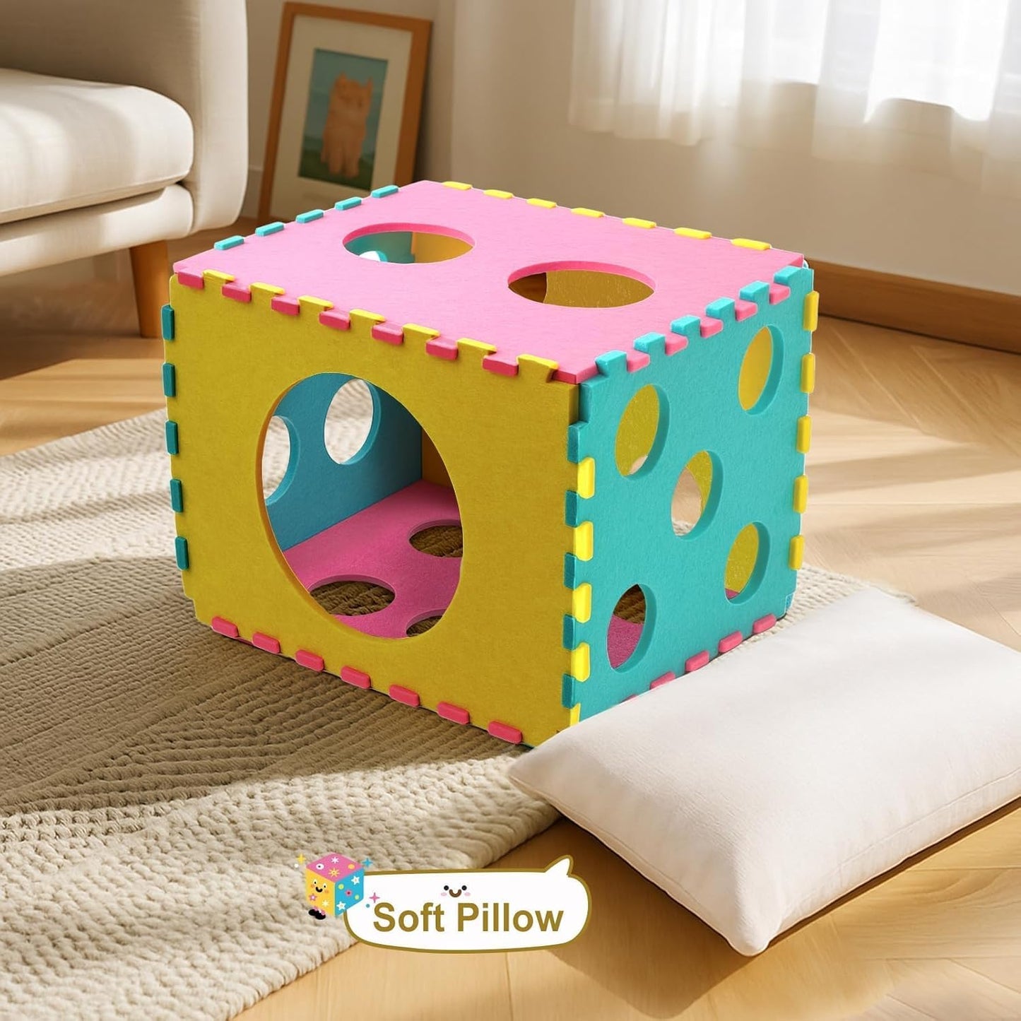 Cat Houses for Indoor Cats, Cute Cat Bed Cave with Soft Pillow, Cat Cube for Multiple Large Cats, Fun Dice Shaped, 17 Inches