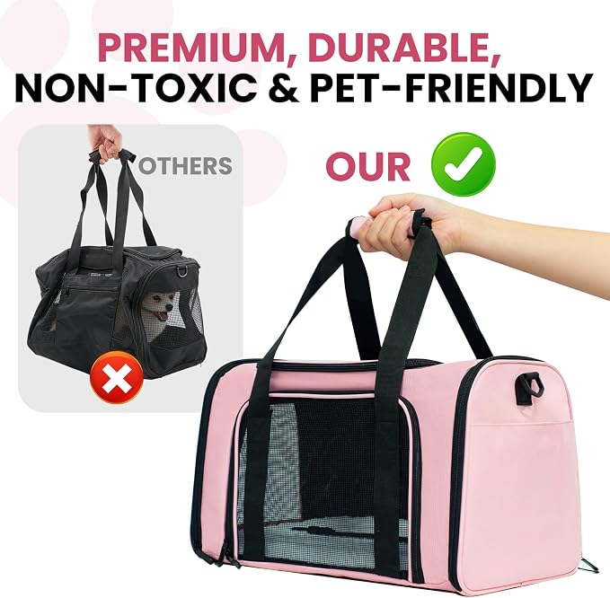 Soft-Sided Cat Carrier Expandable Pet Carrier Airline Approved Mesh Travel Carrier Up to 22lbs for Cats Small Dogs Collapsible Escape-Proof with Shoulder Strap Washer (20x13x13 Pink)