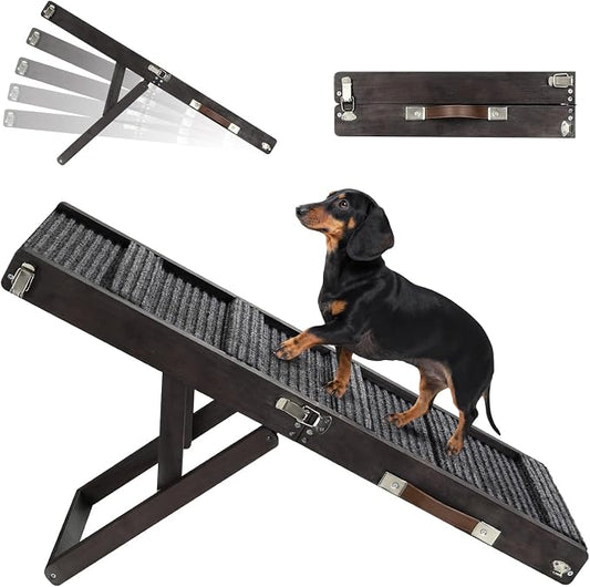 2026 Upgraded Dog Ramp for Couch, Foldable Small Dog Ramp for Sofa, 5 Adjustable Height from 9.8" to 20.5", Portable Stable Pet Step with Non-Slip Pad, Pet Ramps Use for Couch Stairs, Black