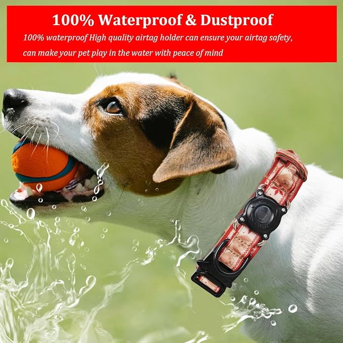AirTag Dog Collar for Large Dogs Tactical Dog Collar with AirTag Holder | Upgrade Waterproof,Control Handle,Quick-Release Metal Buckle,1000D Nylon Fabric,Soft-Padded Webbing,Velcro Patch,L