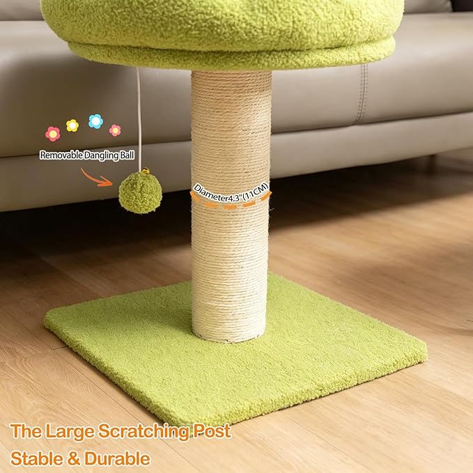 Flower Cat Scratching Post for Indoor Cats Scratcher with Perch | Comfortable & Removable Perch, Interactive Dangling Ball, Natural Sisal Scratching Post, Simple Assembly & Stability