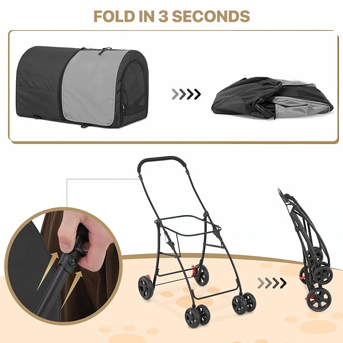 MoNiBloom Double Dog Stroller for Small and Medium Dog Cats, Black/Gray | Pet Stroller with Detachable Carrier Bags Large 4 Wheels Foldable Jogger for Small and Medium Dog Cats