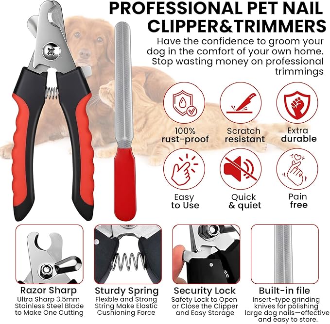 MA DREAMNEX - Pet Hair Remover Glove - 4-in-1 Grooming Kit with Hair Removal Glove, Nail Clippers, Comb & File - Dog & Cat Grooming Tools for Furniture, Clothes & Fur”