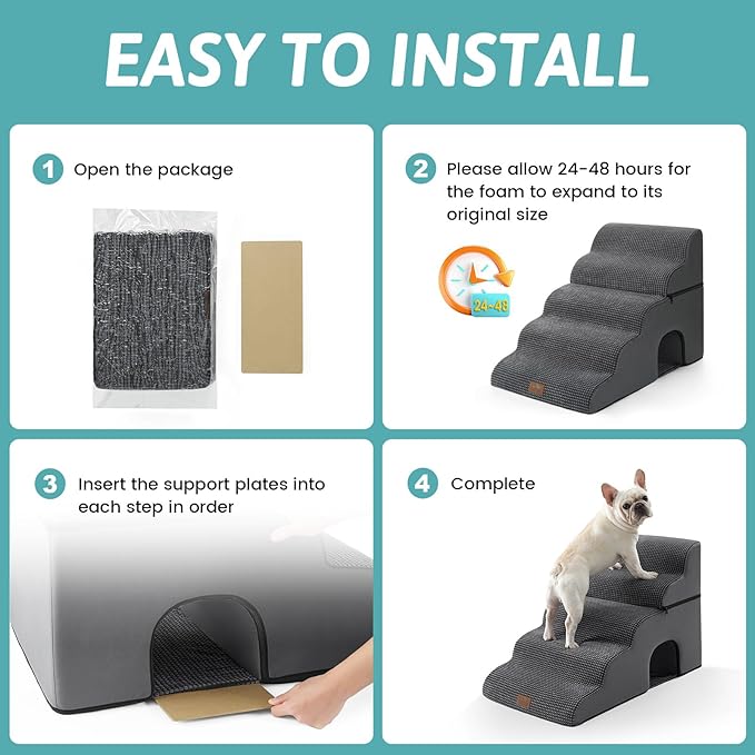 Extra Wide Dog Stairs with Tunnel, Detachable Large Pet Step for Small Medium Dog, Puppy or Cat, Ramp for High Bed, Couch, Sofa or Car, Stable, 19.7x33x22.4 inch, 5 Step, Charcoal Grey