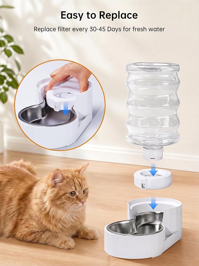 Pet Water Dispenser Replacement Filter, Filters for 3L/3.6L/4.6L/6L/8L Gravity Automatic Dog Water Fountain, Auto-Refill Pet Waterer Filter Replacement, 4 Filters with 1 Brush