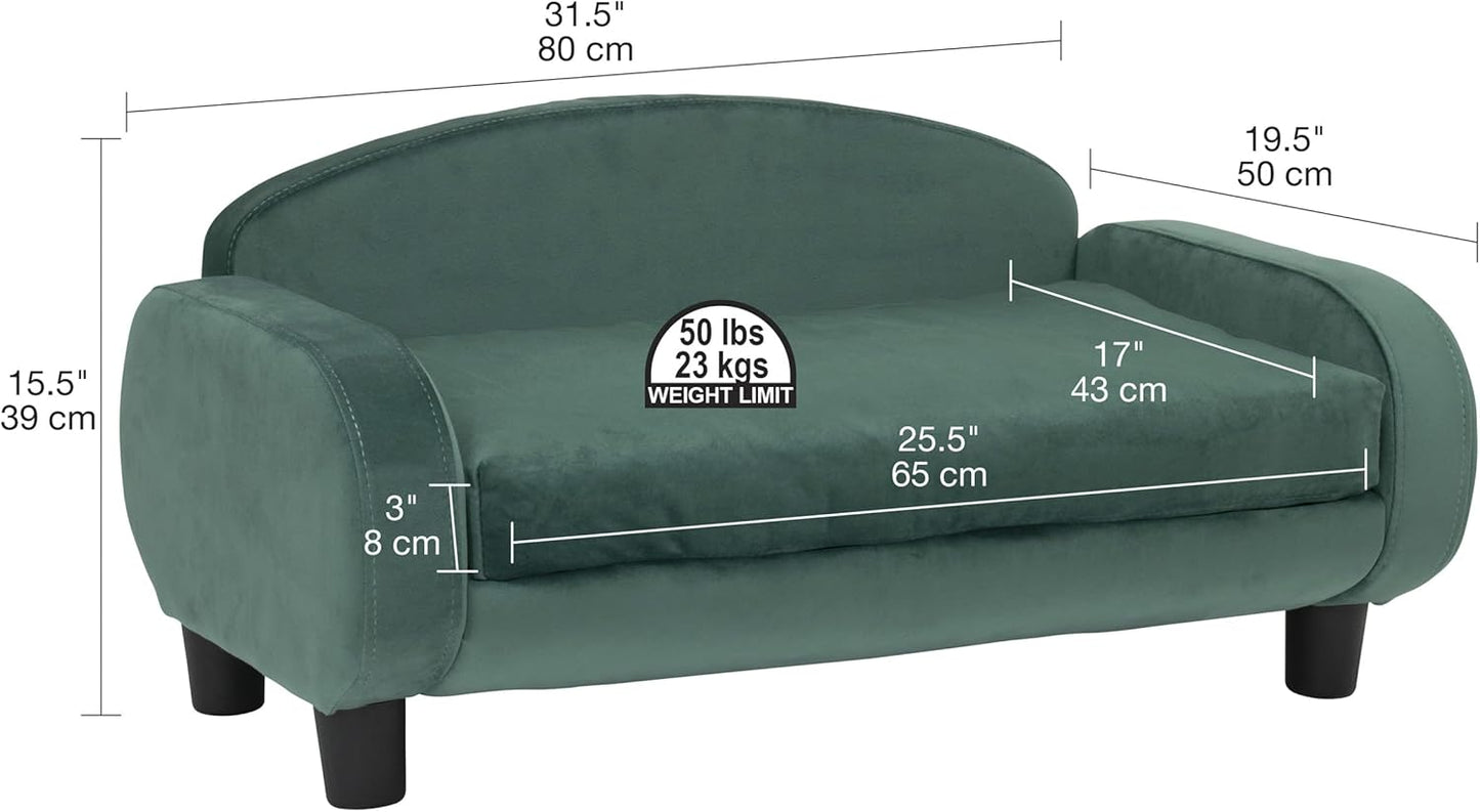 Paws & Purrs Cat Sofa Bed, Pet Couch for Indoor Cats Elevated Cat Beds with Removable Washable Mattress Cover for Kitten, Puppy or Small Animal- 31.5" Wide, Teal