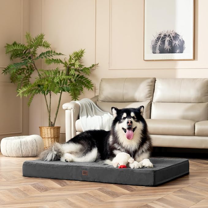 EHEYCIGA Orthopedic Dog Bed Large with Removable Washable Cover, 36IN Grey | Egg Crate Foam Support, Durable Oxford fabric, Non-Slip Bottom, Machine Washable, Soft Waterproof Plush Pet Bed Mat For Crate