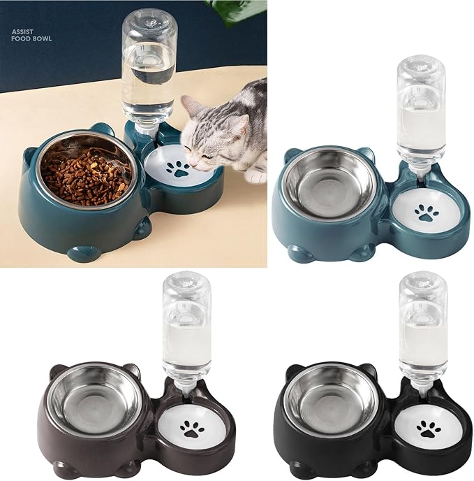 Elevated Removable Pet Feeders, Outdoor Cats Feeding Station, Purpose Food & Water Bowl Combo, Leak & Spill Resis-tant Stainless Steel Bowls, Easy Cleans Space Saving for Cats Dogs