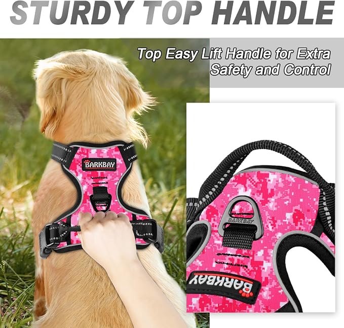 BARKBAY Dog Harness No Pull for Small Sized Dog Front Back Clips,Dog Vest | Soft Padded No Choke With Handle,Easy On&Off,Adjustable Reflective For Walking Training Running(Pink Camo,S)