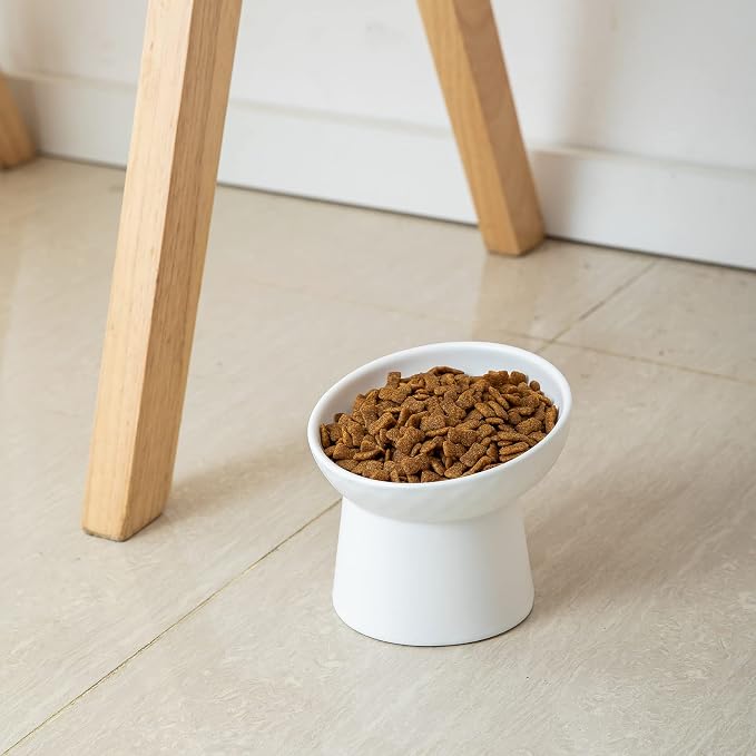 Elevated Cat Bowls, 15° Tilted Ceramic Raised Cat Food and Water Bowl Set, Whisker-Friendly Porcelain Pet Feeder Dishes for Indoor Cats and Small Dogs,Black & White Mixed,5.2 Inch,4 Pack