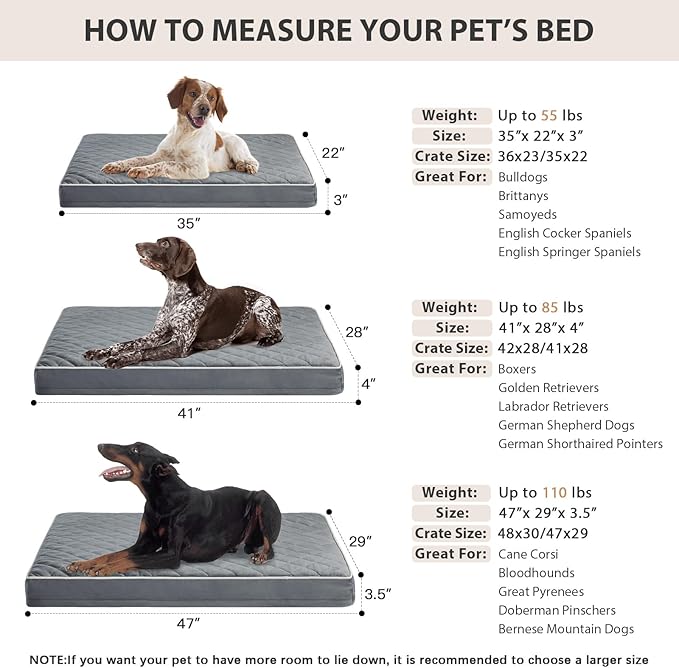WNPETHOME Orthopedic XXL Dog Beds for Large Senior Dog Bed Comfy Sleeping | XXL Washable Waterproof Dogs Bed with Removable Cover, Multi-Needle Quilting Dogs Crate Bed for Relax ,Grey 47x29 Inch