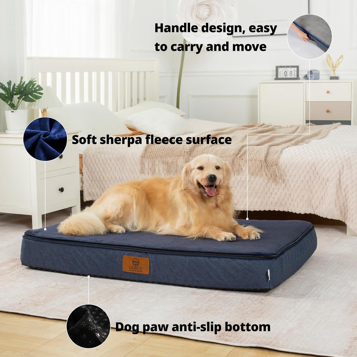 Orthopedic Memory Foam XXL Dog Bed - 6" Thick Beds for Extra Large Sized Dog - Waterproof Removable Washable Cover & Wrap-Around Zipper - Ultimate Comfort & Easy Maintenance, Navy