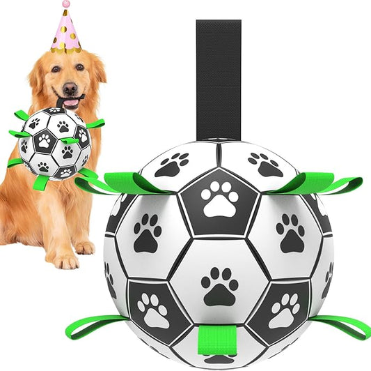 Amasiver Dog Soccer Ball Toys, World Cup Dog Soccer Ball with Straps, Puppy Birthday Gifts, Water Toy, Herding Ball, Durable Balls for Small Medium Pet, Puppy Outdoor Toy (6 Inch-Medium)
