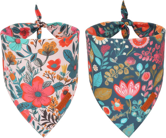 PTDECOR Flower Dog Bandana,2 Pcs Floral Reversible Dog Scarf, Multi Size, Triangle Pet Bandanas for Small Dogs (Flower, Small)