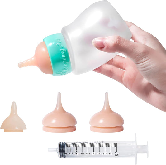 Pet Feeder Bottle, Silicone Feeding Nipple and Syringes for All Breed of Puppies and Other Animals Dongdong pet