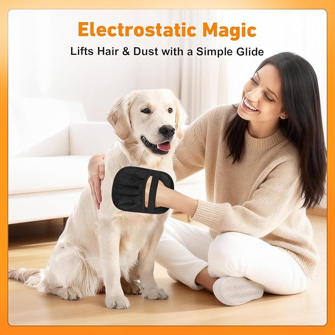 Florteen Pet Hair Removal Glove for Dogs & Cats,Reusable Electrostatic Pet Hair Remover Gloves,Magic Brush Pet Hair Removal Tool for Furniture,Couch,Car Seats,Clothing(2Pcs)