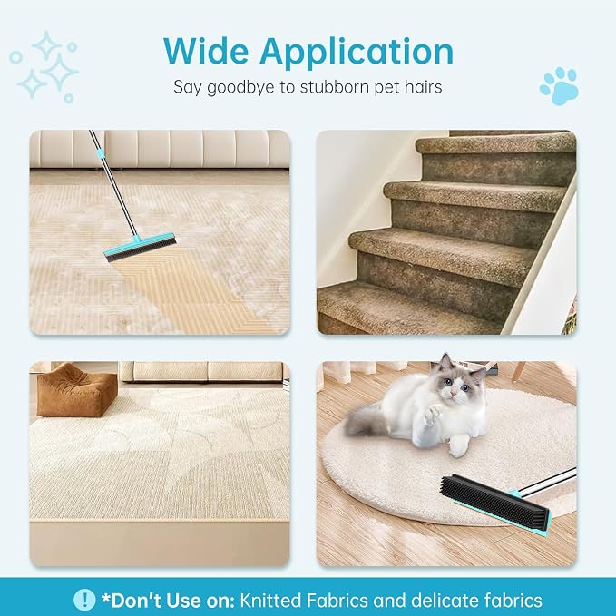 SOCCSO Carpet Rake Pet Hair Remover, 60" Long Rubber Broom, 3 Pack | Dog Cat Fur Remover, Carpet Scraper, Rug Rake, Scraper Brush, Carpet Brush, Carpet, Rugs, Car Mats, Couch, Pet Bed, Furniture