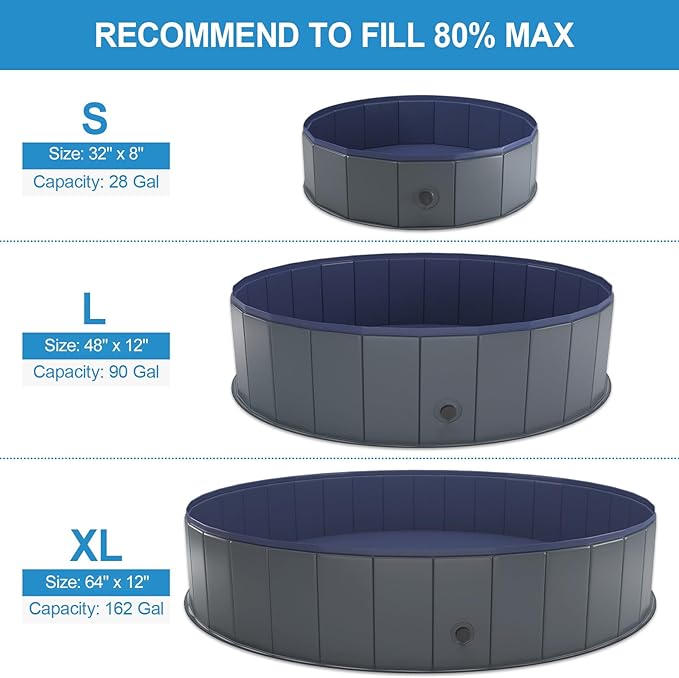 Niubya Foldable Dog Swimming Pool, Collapsible Hard Plastic, Portable Bath Tub for Pets Dogs and Cats, Pet Wading Pool for Indoor and Outdoor, 64 x 12 Inches