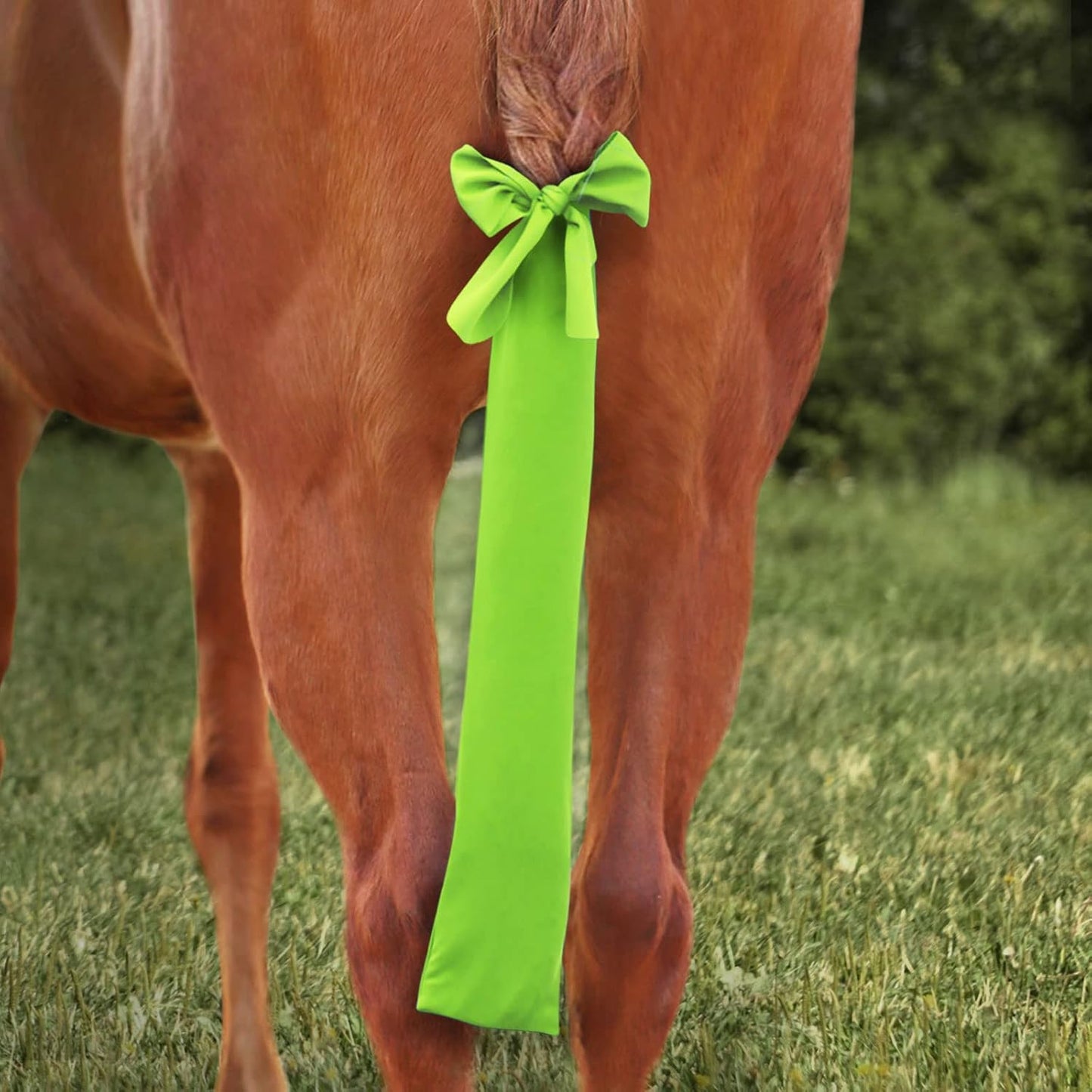 Harrison Howard Stretchy Tail Bag Breathable Horse Tail Guard Slip on Design Protect Horse Tail 2 Strand Closure Straps Keep Tail Clean & Protected 22" L Length Makes Grooming Easy-Fluro Lime