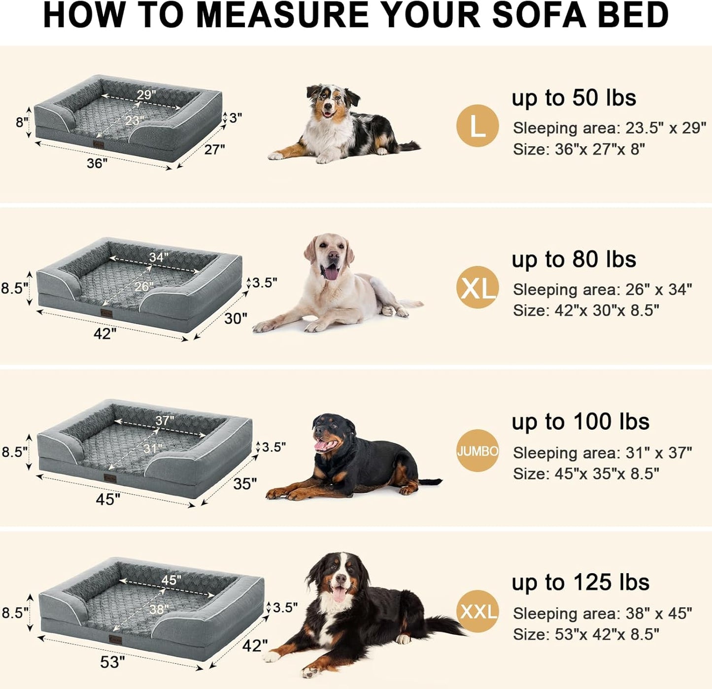 Orthopedic XL Dog Bed for Extra Large Dogs, Waterproof Memory Foam Dog Beds with Sides, Non-Slip Bottom and Egg-Crate Foam Big Dogs Couch Beds with Removable Washable Cover(X-Large,Grey)