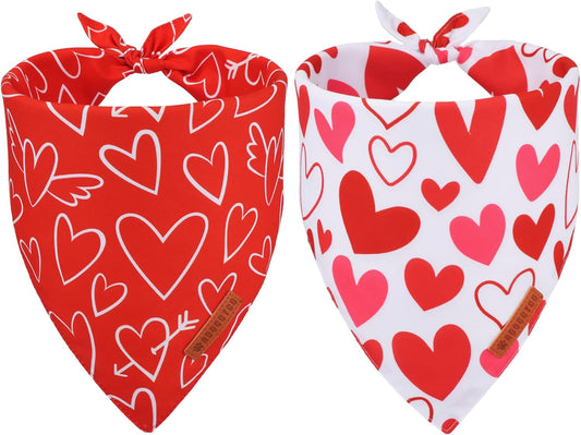 ADOGGYGO Valentine Dog Bandanas, Red Pink Heart Pet Scarf, Multi Size Offered, White Red Valentine Bandana for Small Dogs (Small)