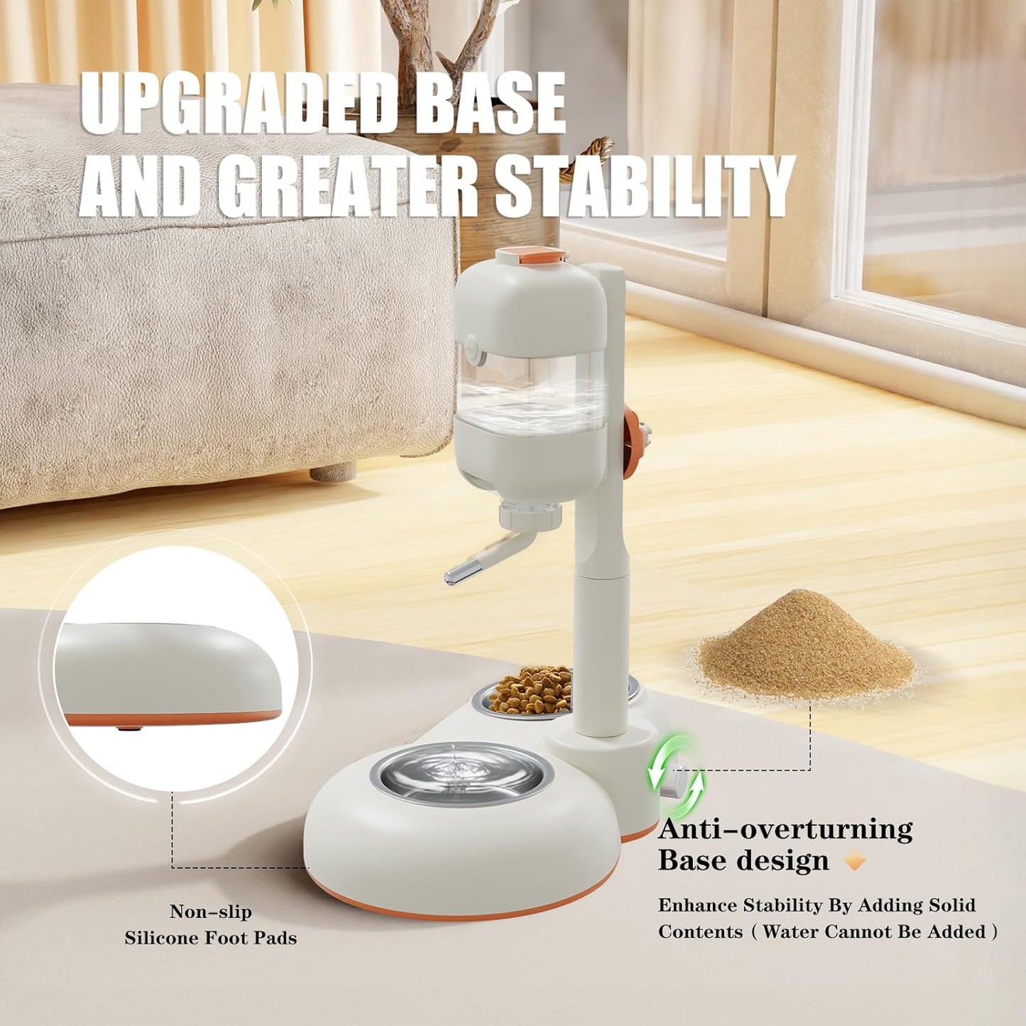 Pet Bowls,15°Tilted Puppy Food Bowls with Puppy Weaning Bottles,3 in 1 Height Adjustable Water Dispenser for Dogs,Pet Food Bowls for Ferrets,Cats,Rabbits and Small Sized Dogs(White)