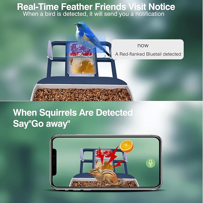 Smart Bird Feeder with Camera,AI Identify Species,Bird House with Solar Powered,Instant Arrival Alerts,64GB Card Auto Record Video,2K Capture Video,Live View for Lover (Blue+64G Card)
