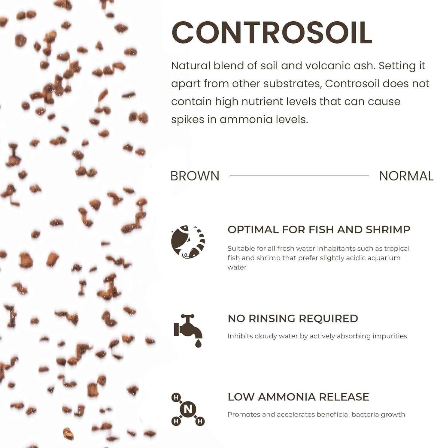 Ultum Nature Systems Controsoil - Freshwater Aqua Soil Substrate for Fish, Shrimp, Live Plant Propagation and Aquascaping - 6.8pH Low Ammonia, Volcanic Ash - Brown, Normal (10 Liter | 20LB)