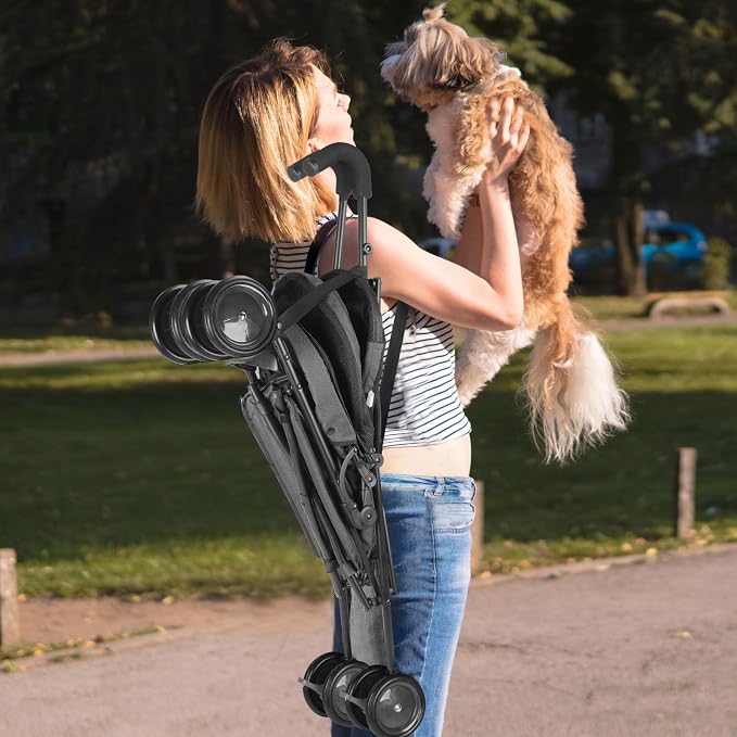 3 in 1 Pet Stroller for Small Dogs and Cats, Foldable Pet Stroller with Cats and Dogs Jogger Travel Strollers, 4 Wheels, Breathable Mesh, Large Capacity, Easy to Carry (Dark Grey)