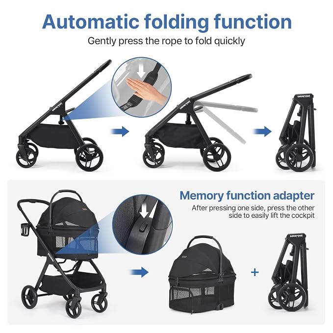 X-5 Pet Stroller for Medium Pets Up to 55 lbs, Net Black | Full View, Adjustable Handle, Detachable Carrier, Convertible Car Seat, One-Touch Fold, All-Terrain Wheels, 3-in-1 Design