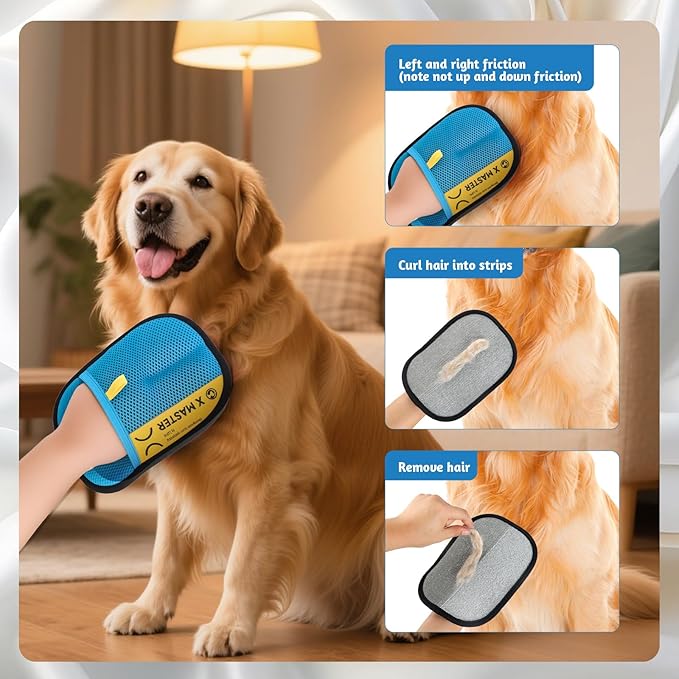 ZOOFLUX 2 Pack Pet Hair Removal Gloves for Cats & Dogs – Premium Mesh & Brush Fabric, Static + Physical Grooming Glove, Washable Reusable Fur Remover for Clothing, Couch, Carpet, Car (Blue)