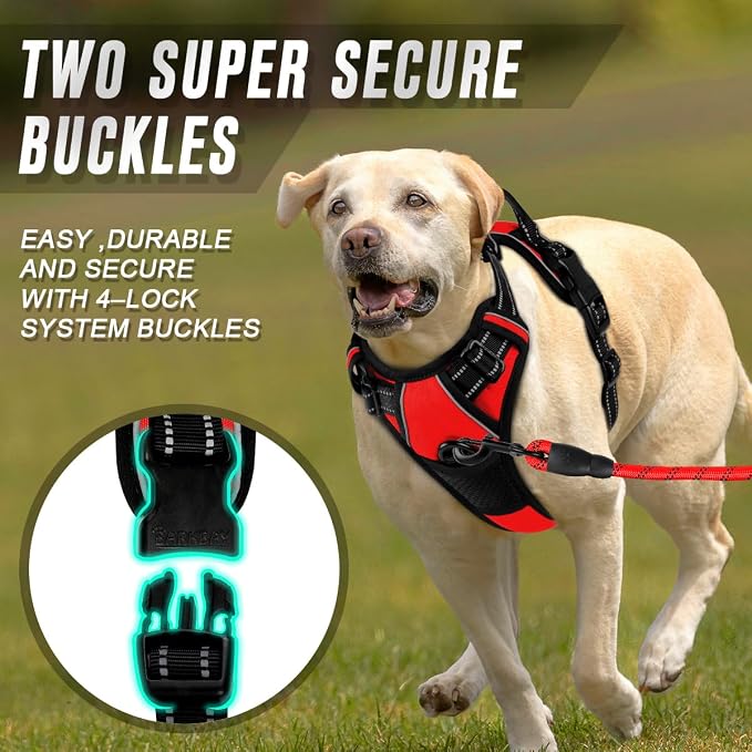 BARKBAY Dog Harness No Pull for Medium Sized Dog Front Back Clips,Dog Vest | Soft Padded No Choke With Handle,Easy On&Off,Adjustable Reflective For Walking Training Running(Red,M)