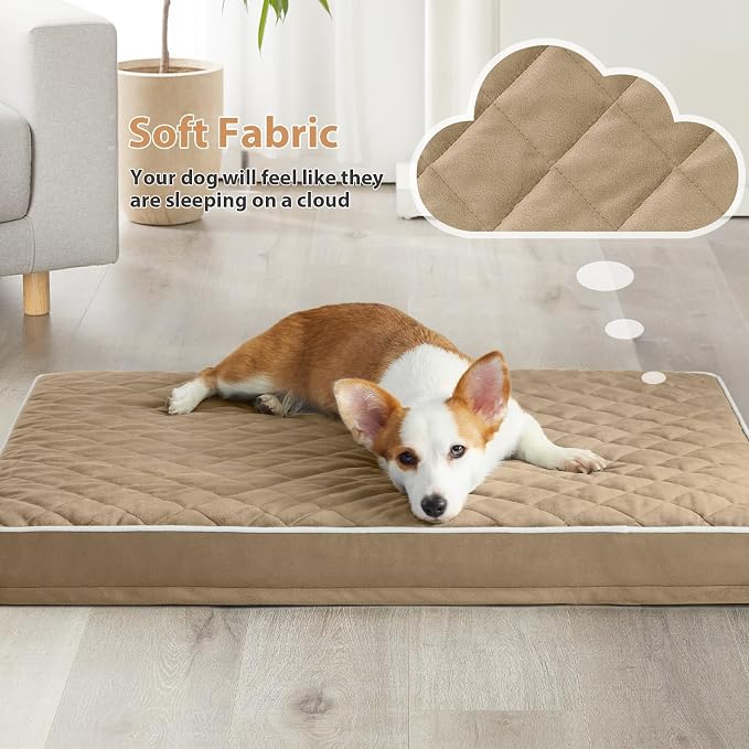 WNPETHOME Orthopedic XXL Dog Beds for Large Senior Dog Bed Comfy Sleeping | XXL Washable Waterproof Dogs Bed with Removable Cover, Multi-Needle Quilting Dogs Crate Bed for Relax , Brown 47x29 Inch