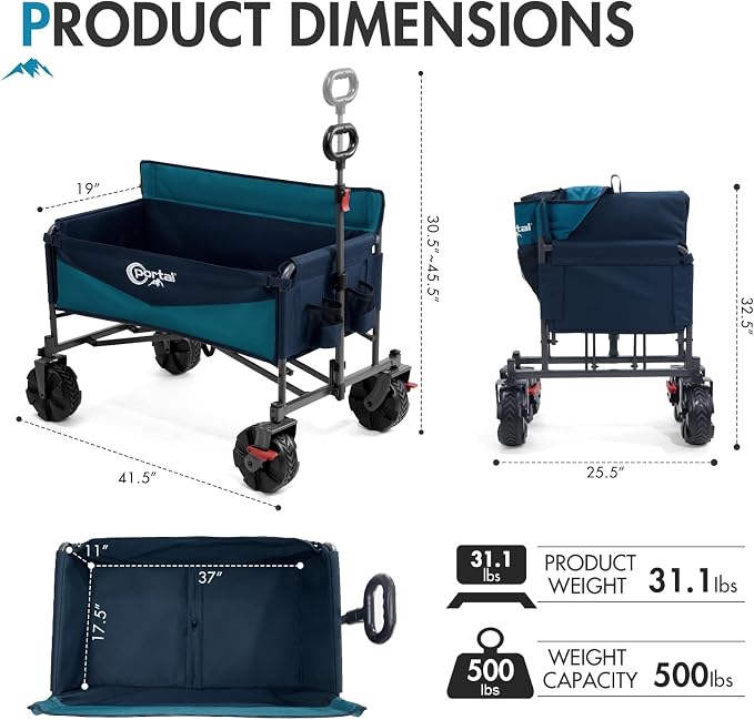 Portal 3-in-1 500lbs Utility Wagon Turn to Bench Seat,Wagon with Love-Seat for 2 Adults,Foldable Beach Wagon Chair with Adjustable Handle &Wheels Brake, Suitable for Groceries, Beach, Sports, Camping