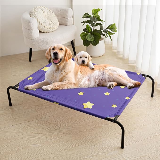 Deep Blue Gold Star Orthopedic Elevated Dog Pet Bed(47"X31"X9"),with Metal Frame,Printing Breathable Waterproof Dog Kennel,Sleeping Bed Set for Small Medium Large Dogs Cats,for Home,Outdoor Use