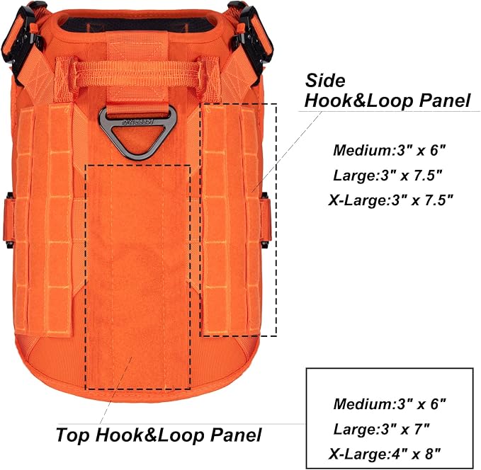 ICEFANG Tactical Dog Harness for X-Large Dogs,Full Metal Buckles Dog Vest | with MOLLE, Reflective,Adjustable,2 Leash Clips,Control Handle,No Pull,Soft Padded,Orange,X-Large