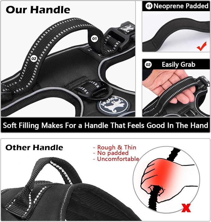 PoyPet No Pull Dog Harness Small with Front Clip & Neck Release Buckle | No Choke, Adjustable Vest, Reflective, Back Clip, Lockable, Soft Padded, Easy Control Handle for Walking Training, S, Black