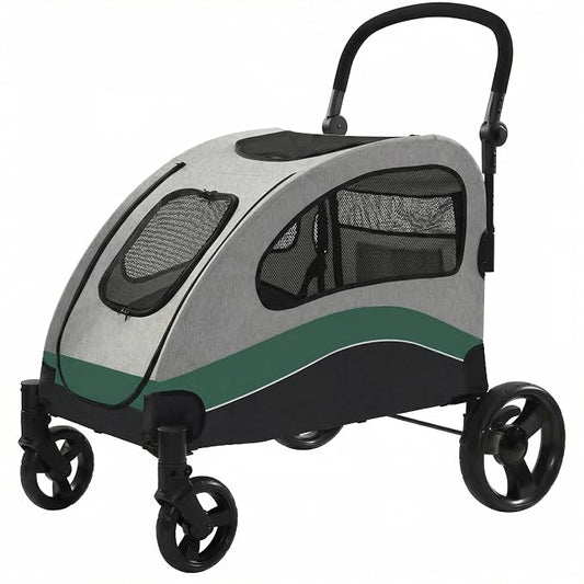 Garvee Extra Large Dog Stroller with Steel Pipe Frame, Wheels, Brakes, Shock Absorption, Foldable Design - Green