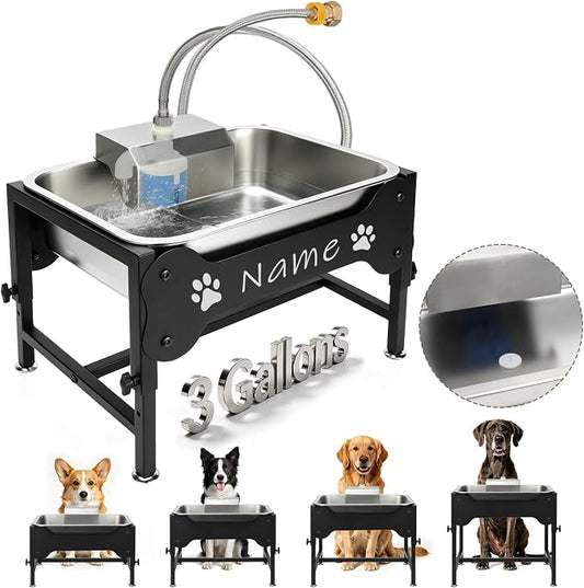 YUEPET Dog Water Bowl Dispenser, Automatic 3 Gallon Elevated Dog Bowl | Auto-Fill Float Valve, 4 Adjustable Heights, 3 Gallon Capacity, Stainless Steel Bowl, Outdoor Use, Dogs, Sheep and Goats