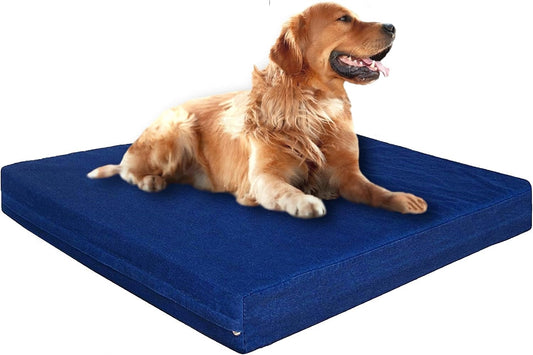 Dogbed4less Luxury Extra Large Orthopedic Memory Foam Dog Bed for Large Dogs with Durable Waterproof Internal Case, Removable Washable Denim Cover and Extra Bonus Pet Bed Cover, XL 40X35X4, Blue