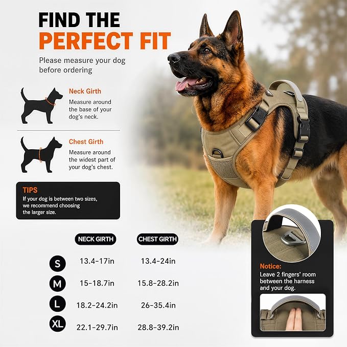 Heavy Duty Dog Harness for X-Large Dogs, No Pull Tactical Reflective Vest | 3 Point Locking Buckles, Dual Leash Clips, Handle, Reflective Strips, Hook & Loop Panel, Metal D Ring, Adjustable (Black)