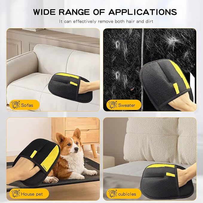 CAIBAO Electrostatic Pet Hair Removal Gloves: Quick Wiping - Reusable & Washable for Sofa Clothing Pet Beds Effortless Cats & Dogs Hair Remover for Busy Pet Owners (2pcs-Black)