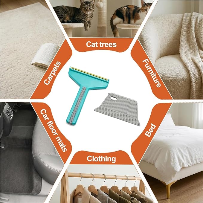 4-in-1 Lint Remover, Reusable Hair Remover for Couch, Carpet, Clothes, Car, Dual Blades Static Back Silicone Brush, Remove All Types of Embedded & Surface Hair, No Fabric Damage
