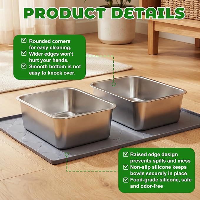 4 Gallon Extra Large Dog Water Bowl, 2 Pack Thickened Stainless Steel Dog Water and Food Bowls with Non Slip Mat, Spill Proof Metal Pet Bowl Set for X-Large Multiple Dogs Indoor Outdoor Use