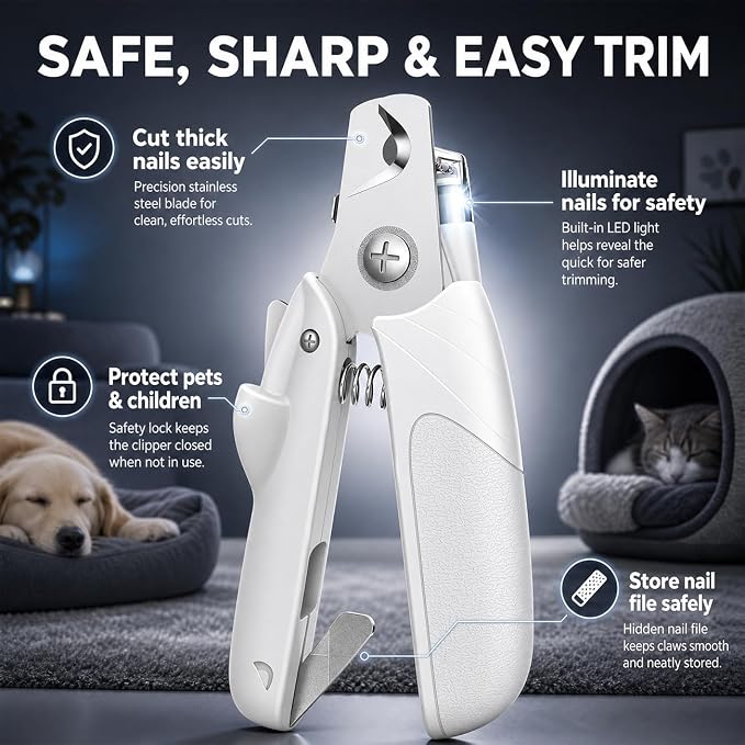 Professional Dog & Cat Nail Clippers | LED Light, Safety Guard, Ergonomic, For Puppies, Small & Large Dogs, Toenail Clippers & Trimmer