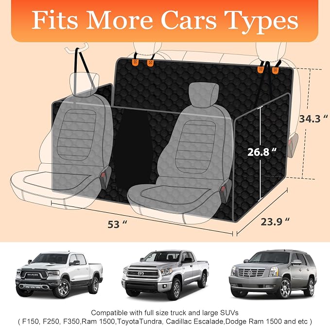 Mancro Waterproof Dog Hammock for Truck, Compatible with F150/RAM, Orange | Visible Mesh Window,Great Gift,Storage Pockets,Effortless Cleaning, designed for full-size trucks, water-resistant polyester