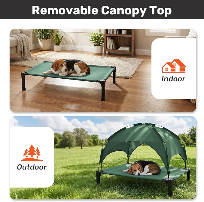 Elevated Dog Bed with Removable Canopy, Sun Protection Shade Tent Dog Cot | Portable Outdoor Dog Bed, Raised Pet Cooling Cot Bed for Dogs, 51in