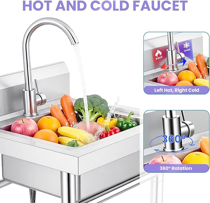 Compact Utility Sink, Stainless Laundry Tub, Small Wash Basin for Bathroom, Home