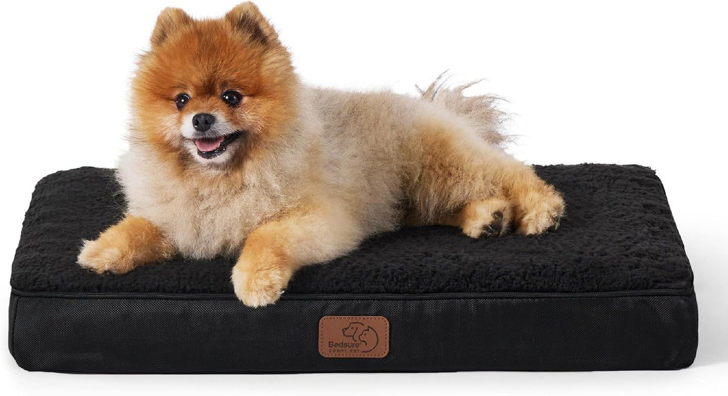 Bedsure Dog Bed for Small Dogs - Orthopedic Flat Puppy Beds with Removable Washable Cover, Egg Crate Foam Pet Mat, Suitable for Pet Up to 20 lbs